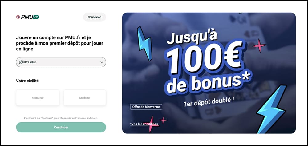Inscription sur PMU Poker